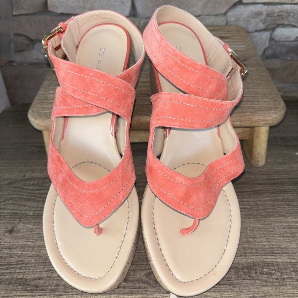 DONALD J. PLINER PEACH SHERBET SUEDE ANKLE STRAP CORK WEDGES WOMENS SIZE 10 M